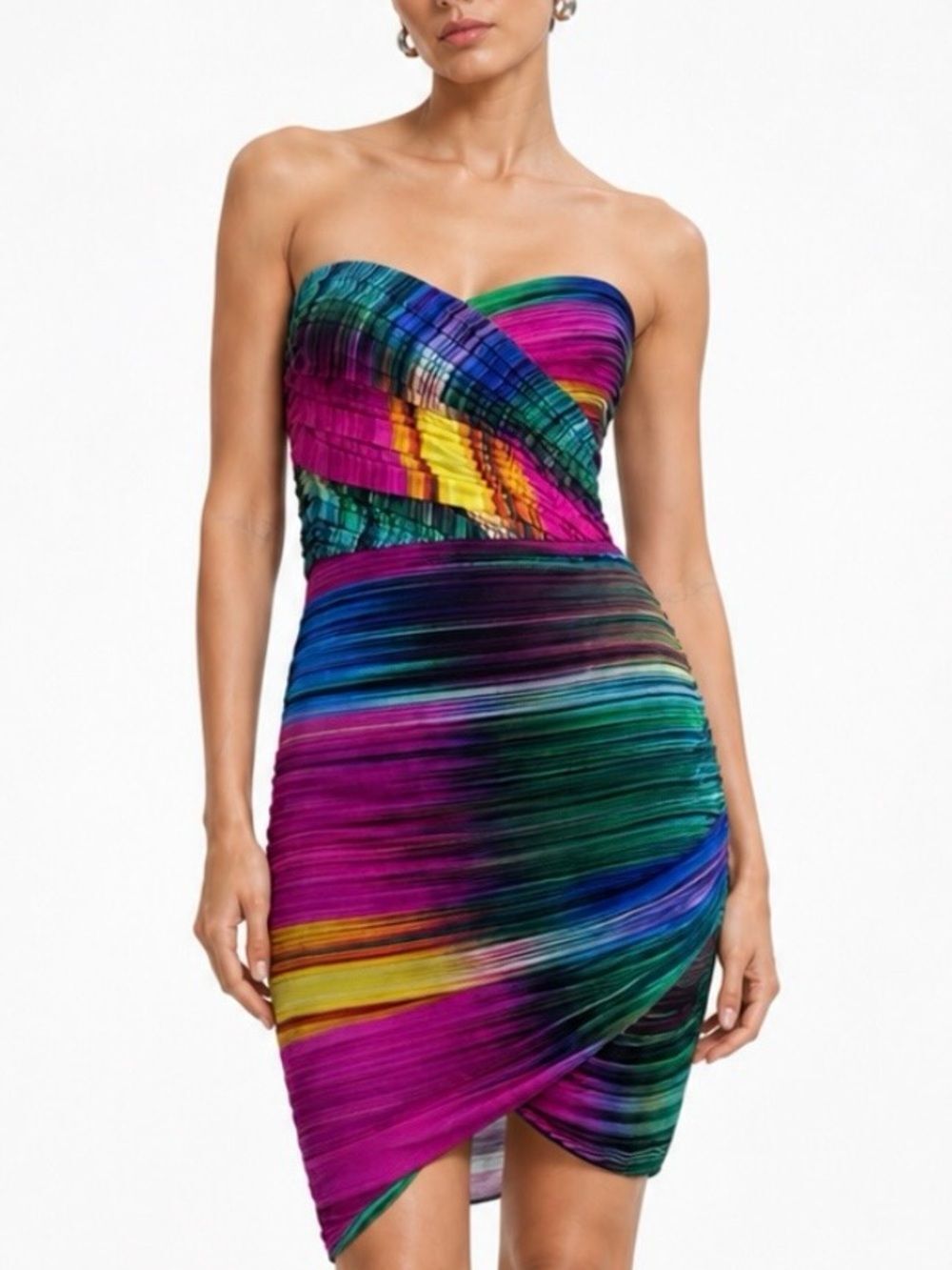 SHOSHANNA 100% Silk Strapless Multicolor Ruched Dress
